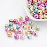Mixed Color Round Chunky Bubblegum AB Color Wave Printed Acrylic Beads, 8mm, Hole: 2mm(X-MACR-Q151B-M)