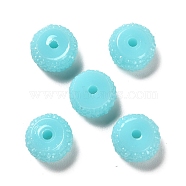Opaque Resin Beads, Textured Rondelle, Cyan, 12x7mm, Hole: 2.5mm(RESI-B020-07L)