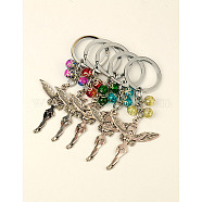 Crackle Glass Keychain, with Tibetan Style Pendants and Alloy Keychain Findings, Mixed Color, 105mm(KEYC-JKC0017)