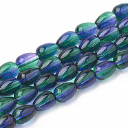 Baking Paint Glass Beads, Two Tone Color, teardrop, Blue, 9x6.5mm, Hole: 1mm, about 86pcs/strand, 30.7 inch(GLAA-S175-02B)