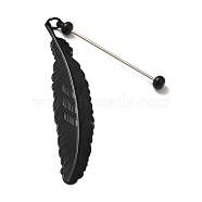 Alloy Feather Pendant Bookmarks, Beadable Bookmarks, Black, 195mm(AJEW-R101-02B)