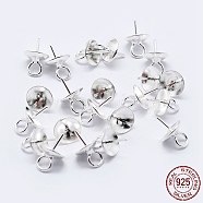 925 Sterling Silver Cup Pearl Bail Pin Pendants, For Half Drilled Beads, Silver, 7x4mm, Hole: 1.5mm, Pin: 0.6mm(STER-F036-04S-4mm)