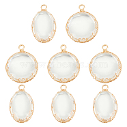 DICOSMETIC 8Pcs 2 Style Glass Pendants, with Light Gold Plated Brass Findings, Flat Round & Oval, Clear, 22x13x9mm and 22.5x18.5x9mm, Hole: 2mm, 4pcs/style(KK-DC0001-79)