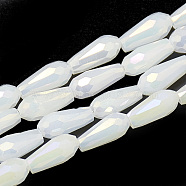 Electroplate Glass Beads Strands, Imitation Jade Glass, Faceted Teardrop, Creamy White, 9~9.5x4mm, Hole: 1mm, about 72pcs/strand, 25.98 inch(X-EGLA-Q099-A01)