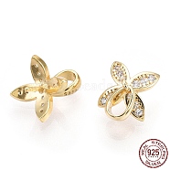 925 Sterling Silver Micro Pave Cubic Zirconia Peg Bails, Leaf Cup Peg Bails, For Half Drilled Beads, Nickel Free, with S925 Stamp, Real 18K Gold Plated, 11x9.5x9.5mm, Hole: 2x3.5mm, Pin: 0.8mm(STER-T004-43G)