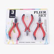 Stainless Iron Jewelry Tool Sets: Round Nose Pliers, Wire Cutter Pliers and Side Cutting Pliers, Red, 110~127mm, 3pcs/set(PT-R009-01)