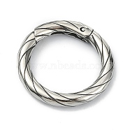 Tibetan Style 316 Surgical Stainless Steel Spring Gate Rings, Twist Round Ring, Antique Silver, 22.2x3.2mm(STAS-E191-03AS-01)