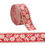Ethnic Style Flower Pattern Polyester Ribbon, Jacquard Ribbon, Tyrolean Ribbon, Clothing Accessories, Red, 1-1/8 inch(30mm)(OCOR-WH0047-48)