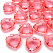 Transparent Acrylic Pendants, Faceted, Heart, Salmon, 31.5x29x12.5mm, Hole: 4mm, about 90pcs/500g(TACR-T024-03B-910)