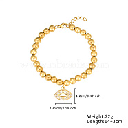 Stainless Steel Crystal Rhinestone Ball Beaded Bracelets with Pendants, Golden, Lip, 5-1/2 inch(14cm), Pendnat: 12x14.9mm(DM8226-3)