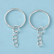 Iron Split Key Rings, with Curb Chains, Keychain Clasp Findings, Silver Color Plated, 25x2mm(IFIN-H047-S)
