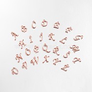 Rose Gold Plated Alloy Letter Pendants, Rack Plating, Cadmium Free & Lead Free, Random Mixed Letters, 12~17x4~15x2mm, Hole: 1.5mm(PALLOY-J718-01RG)