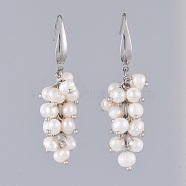 Dangle Earrings, with Natural Pearl, 304 Stainless Steel Earring Hooks and Cardboard Jewelry Set Boxes, White, 55mm, Pin: 0.7mm(EJEW-JE03521)