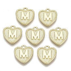 Alloy Pendants, Cadmium Free & Nickel Free & Lead Free, Heart with Letter, Real 18K Gold Plated, Letter.M, 16x15x2mm, Hole: 2mm(X-PALLOY-N157-001M-NR)