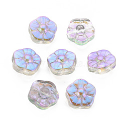 Electroplate Transparent Glass Beads, Half Plated, Plum Blossom Flower, Plum, 12x12x6mm, Hole: 1mm(GLAA-T022-18-B01)