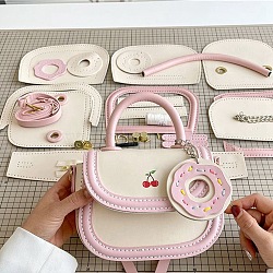 DIY PU Leather Donut Charms Crossbody Lady Bag Making Sets, Valentine's Day Gift for Girlfriend, Pearl Pink, 19x14x8cm(PW-WG38327-01)