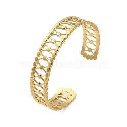 304 Stainless Steel Hollow Open Cuff Bangles, Wide Bangles for Women, Real 18K Gold Plated, Inner Diameter: 2-1/4 inch(5.8cm), 13mm(BJEW-M316-03G)