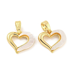 Brass Pave Shell Charms, Heart Charm, Real 18K Gold Plated, 11.5x13x2mm, Hole: 4.8x2.7mm(KK-G490-42G)