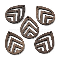 Walnut Wood Hollow Pendants, Teardrop Charms, Undyed, Coffee, 37.5x27.5x2mm, Hole: 1.8mm(WOOD-G018-11-1)