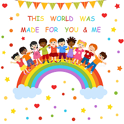 PVC Wall Stickers, for Wall Decoration, Word This World was Made for You & Me, Rainbow Pattern, 400x980mm(DIY-WH0228-440)