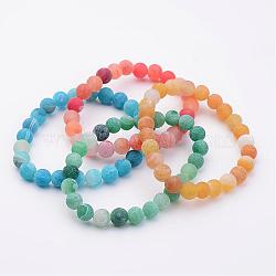 Natural Weathered Agate(Dyed) Stretch Beads Bracelets, Mixed Color, 2 inch(50mm)(BJEW-JB02513)