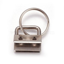 Electroplate Iron Split Key Rings, Keychain Clasp Findings, with Ribbon Ends, Platinum, Ring: 24x2.5mm, End: 20~21x20~21x13~14mm(X-IFIN-WH0044-01A-P)
