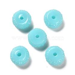 Opaque Resin Beads, Textured Rondelle, Cyan, 12x7mm, Hole: 2.5mm(RESI-B020-07L)