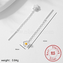 Simple S925 Silver Flower Stud Earrings for Women Daily Party Wear, Silver, 42x6mm(OY1580)