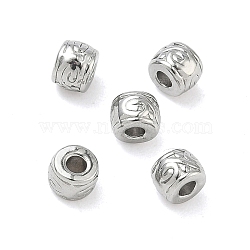 304 Stainless Steel Beads, Barrel with Symbol, Stainless Steel Color, 4x3mm, Hole: 1.4mm(STAS-D204-41P)