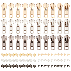 30Pcs Alloy Replacement Zipper Sliders, 30 Sets Brass Zipper Repair Down Zipper Stopper and Plug, for Luggage Suitcase Backpack Jacket Bags Coat, Mixed Color, 0.4x0.45x0.2cm(FIND-BC0002-20)
