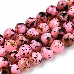 Drawbench Style Dyed Natural Freshwater Shell Beads Strands, AB Color Plated, Dyed, Round, Hot Pink, 5mm, Hole: 0.6mm, about 72~81pcs/strand, 14.25~15.35 inch(36.2~39cm)(SHEL-T019-01C)