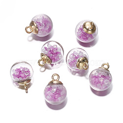 Luminous Glow in the Dark Glass Ball Pendant, Wish Bottle Charms, Orchid, 21.5x16mm, 5Pcs/bag(PW-WG33078-23)