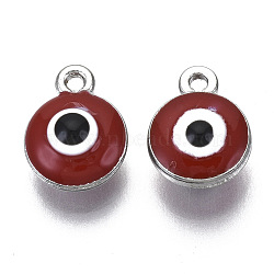 Alloy Pendants, with Enamel, Flat Round with Evil Eye, Dark Red, 12.5x10x7mm, Hole: 1.4mm(ENAM-S016-62B-04-P)