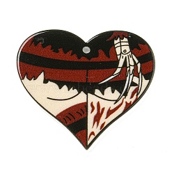 Halloween Acrylic Pendants, Heart, Red, 33x37x2mm, Hole: 1.8mm(SACR-M006-03C)