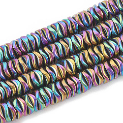 Electroplate Non-magnetic Synthetic Hematite Beads Strands, Wavy, Flat Round/Disc, Multi-color Plated, 6~6.5x6~6.5x1.5~2mm, Hole: 1mm, about 215pcs/strand, 16.14 inch(G-N0321-07F)