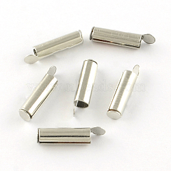 Iron Slide On End Clasp Tubes, Slider End Caps, Cadmium Free & Lead Free, Platinum, 20x4mm, 3.2mm inner diameter(X-IFIN-R212-01P-2.0cm)