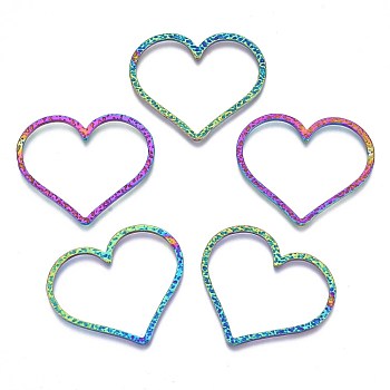 Rainbow Color 201 Stainless Steel Linking Rings, Cadmium Free & Nickel Free & Lead Free, Heart, 32.5x38x1.5mm