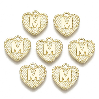 Alloy Pendants, Cadmium Free & Nickel Free & Lead Free, Heart with Letter, Real 18K Gold Plated, Letter.M, 16x15x2mm, Hole: 2mm