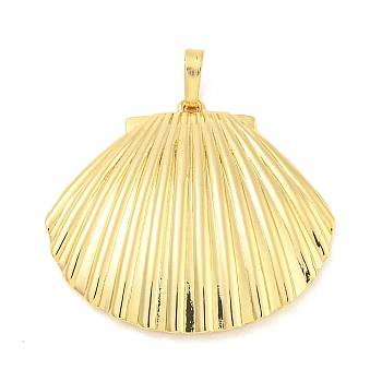 Rack Plating Brass Pendants, Cadmium Free & Lead Free, Long-Lasting Plated, Shell Charms, Real 18K Gold Plated, 31x33x4.5mm, Hole: 5x3.5mm