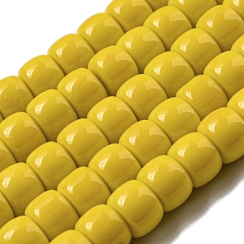 Opaque Glass Beads Strands, Barrel, Yellow, 8x6mm, Hole: 1.6mm, about 61~62pcs/strand, 14.84''~15.16''(37.7~38.5cm)