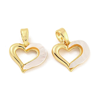 Brass Pave Shell Charms, Heart Charm, Real 18K Gold Plated, 11.5x13x2mm, Hole: 4.8x2.7mm