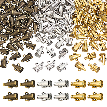 150Pcs 3 Colors Tibetan Style Alloy Pendants, Trumpet Charms, Cadmium Free & Nickel Free & Lead Free, Mixed Color, 15.5x10x3mm, Hole: 2mm, 50pcs/color