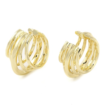 Brass Five Line Cuff Earrings, Split Non Piercing Earrings for Women, Real 18K Gold Plated, 20x20x14.5mm