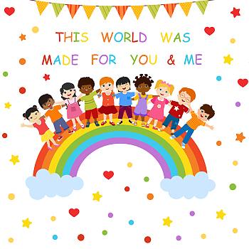 PVC Wall Stickers, for Wall Decoration, Word This World was Made for You & Me, Rainbow Pattern, 400x980mm