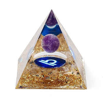 Orgonite Pyramid Resin Energy Generators, Reiki Natural Amethyst Beads Inside for Home Office Desk Decoration, Libra, 59.5x59.5x59.5mm