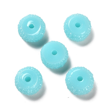 Opaque Resin Beads, Textured Rondelle, Cyan, 12x7mm, Hole: 2.5mm
