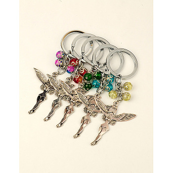 Crackle Glass Keychain, with Tibetan Style Pendants and Alloy Keychain Findings, Mixed Color, 105mm