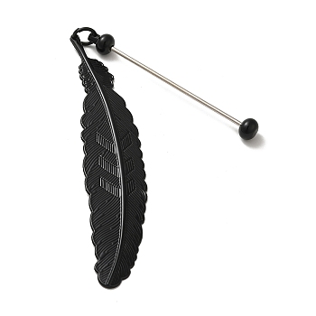 Alloy Feather Pendant Bookmarks, Beadable Bookmarks, Black, 195mm