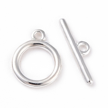 Eco-friendly Brass Toggle Clasps, Cadmium Free & Lead Free, Long-Lasting Plated, Ring, 925 Sterling Silver Plated, Ring: 12x10x1.5mm, Bar: 4x13.5x1.5mm, Hole: 1.2mm