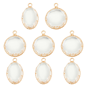 DICOSMETIC 8Pcs 2 Style Glass Pendants, with Light Gold Plated Brass Findings, Flat Round & Oval, Clear, 22x13x9mm and 22.5x18.5x9mm, Hole: 2mm, 4pcs/style